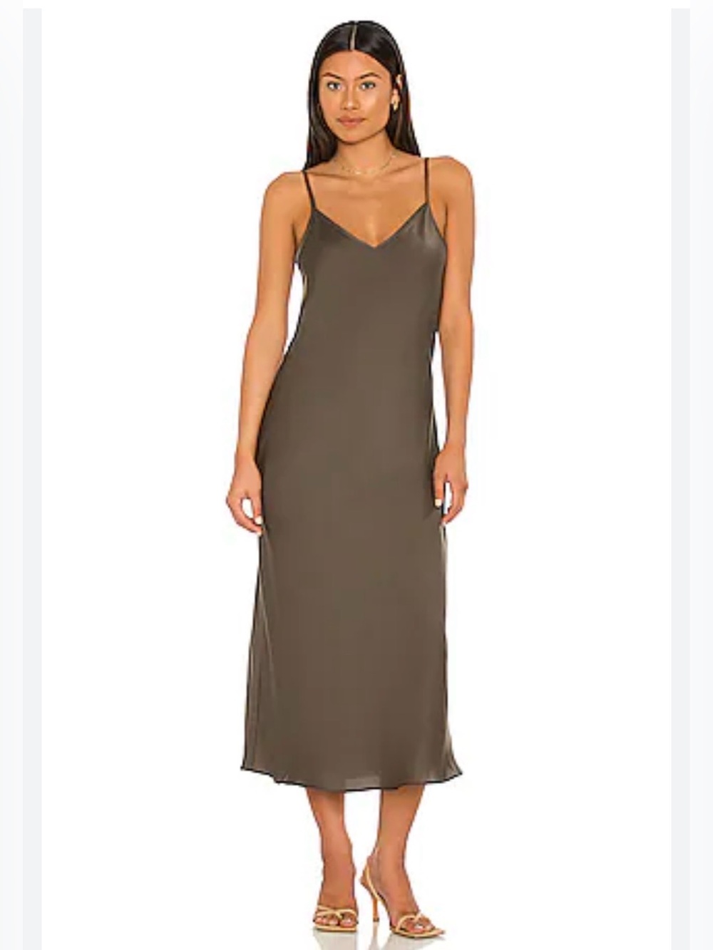 Cotton On Olive Green Maxi Slip Dress with Side Slit